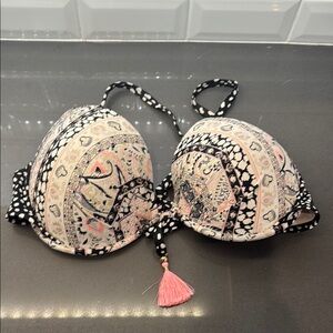 Victoria's Secret Black and Pink Bikini Top with polka dots & paisley 36DD